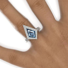 Load image into Gallery viewer, 2.5 Carat Kite Genuine Aquamarine Halo Engagement Ring. 2.5CT Fancy Shape Aquamarine Ring