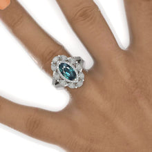 Load image into Gallery viewer, 2Ct Marquise Cut Teal Sapphire Vintage Engagement Ring, Marquise Engagement Ring, Marquise Side Accents Stones 14K White Gold Ring