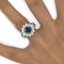 Load image into Gallery viewer, 2 Carat Teal Sapphire Twig Floral White Gold Engagement Ring
