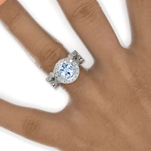 Load image into Gallery viewer, 2 Carat Round Genuine Aquamarine Halo Twisted Shank Engagement Ring, Eternity Ring Set