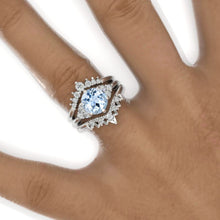 Load image into Gallery viewer, 2 Carat Round Genuine Aquamarine Floral Shank Engagement Ring, Eternity Ring Set