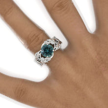 Load image into Gallery viewer, 2 Carat Teal sapphire Floral Twig 14K White Gold Engagement Ring