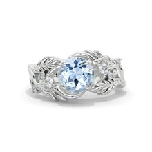 Load image into Gallery viewer, 2 Carat Genuine Aquamarine Floral Twig 14K White Gold Engagement Ring