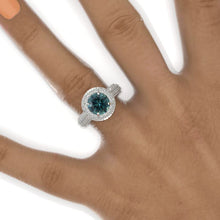 Load image into Gallery viewer, 2 Carat Carat Round Cut Teal Sapphire Double Halo White Gold Engagement Ring
