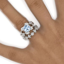 Load image into Gallery viewer, 2 Carat Round Genuine Aquamarine Floral Twig Engagement Ring, Eternity Ring Set