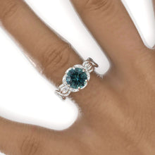 Load image into Gallery viewer, 2 Carat Round Teal Sapphire Floral Twig Shank Engagement Ring