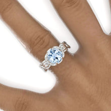 Load image into Gallery viewer, 2 Carat Round Genuine Aquamarine Floral Twig Shank Engagement Ring