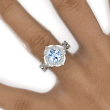Load image into Gallery viewer, 2 Carat Round Genuine Aquamarine Floral Halo Twisted Shank Engagement Ring