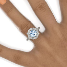 Load image into Gallery viewer, 2 Carat Round Genuine Aquamarine Floral Halo Twisted Shank Engagement Ring