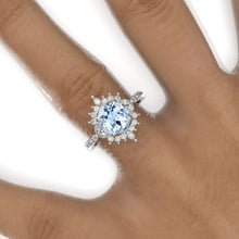 Load image into Gallery viewer, 2 Carat Round Genuine Aquamarine Floral Halo Shank Engagement Ring