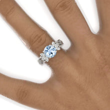 Load image into Gallery viewer, 2 Carat Round Genuine Aquamarine Floral Lace Shank Engagement Ring