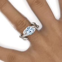 Load image into Gallery viewer, 2 Carat Round Genuine Aquamarine Floral Twig Shank Engagement Ring