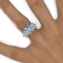 Load image into Gallery viewer, 3 Carat Emerald Cluster Genuine Aquamarine White Gold Engagement Ring