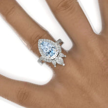 Load image into Gallery viewer, 3 Carat Pear Genuine Aquamarine Halo Engagement Ring 14K White Gold Ring Set