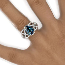 Load image into Gallery viewer, 3 Carat Pear Teal Sapphire Twisted 14K White Gold Engagement Eternity Ring