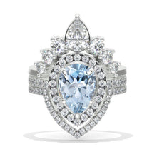 Load image into Gallery viewer, 3 Carat Pear Genuine Aquamarine Halo Engagement Ring 14K White Gold Ring Set