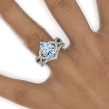 Load image into Gallery viewer, 3 Carat Pear Genuine Aquamarine Twisted 14K White Gold Engagement Eternity Ring Set