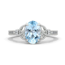 Load image into Gallery viewer, 2CT Oval Halo Genuine Aquamarine Vintage Wedding Ring. 2 Carat Oval Engagement Ring Anniversary Ring, Baguette Double Halo Ring