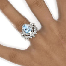Load image into Gallery viewer, 2 Carat Oval Genuine Aquamarine Halo Floral Engagement Ring Eternity Ring Set