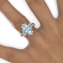 Load image into Gallery viewer, 2 Carat Oval Genuine Aquamarine Floral Setting White Gold Engagement Ring