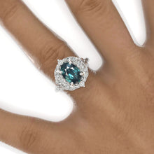 Load image into Gallery viewer, 2 Carat Oval Teal Sapphire Floral Leaves Setting White Gold Engagement Ring
