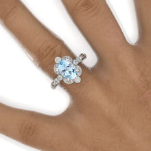 Load image into Gallery viewer, 2 Carat Oval Genuine Aquamarine Vintage Setting White Gold Engagement Ring