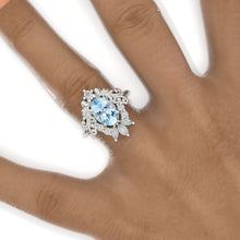 Load image into Gallery viewer, 3 Carat Oval Genuine Aquamarine Halo Ornamental Engagement Ring