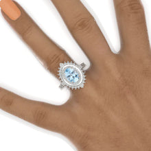Load image into Gallery viewer, 3 Carat Oval Genuine Aquamarine Double Halo Engagement Ring 14K White Gold Ring