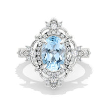 Load image into Gallery viewer, 3 Carat Oval Genuine Aquamarine Halo Engagement Ring 14K White Gold Ring