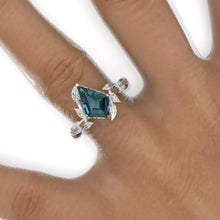 Load image into Gallery viewer, 2.5 Carat Kite Teal Sapphire Twig Floral Leaf 14K White Gold Engagement Ring