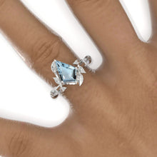 Load image into Gallery viewer, 2.5 Carat Kite Genuine Aquamarine Twig Floral Leaf 14K White Gold Engagement Ring