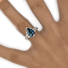 Load image into Gallery viewer, 3 Carat Pear Teal Sapphire Floral Engagement Ring