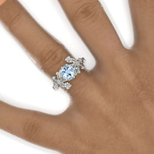 Load image into Gallery viewer, 7mm Round Genuine Aquamarine Floral Victorian Style Engagement Ring
