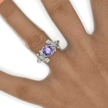 Load image into Gallery viewer, 7mm Round Purple Sapphire Floral Victorian Style Engagement Ring