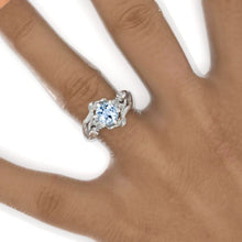 Load image into Gallery viewer, 7mm Round Genuine Aquamarine Floral Twig Style Engagement Ring