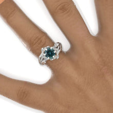 Load image into Gallery viewer, 7mm Round Teal Sapphire Floral Twig Style Engagement Ring