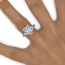 Load image into Gallery viewer, 1 Carat Round Genuine Aquamarine Floral Halo Engagement Ring