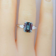 Load image into Gallery viewer, 3Ct Emerald Cut Alexandrite Stone 14K White Gold Ring