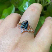 Load image into Gallery viewer, 2 Carat Pear Shape Teal Sapphire Floral Gold Ring