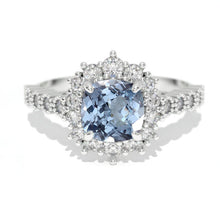 Load image into Gallery viewer, 14K White Gold 1.2 Carat Cushion Genuine Aquamarine Halo Engagement Ring