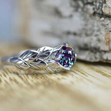 Load image into Gallery viewer, 14K White Gold 1.0 Carat Alexandrite Leaf Engagement Ring-6mm Round