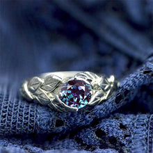 Load image into Gallery viewer, Alexandrite Floral Leaf Design 14K White Gold Engagement Ring