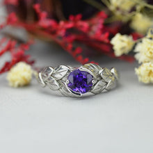 Load image into Gallery viewer, 14K White Gold Ollive amethyst leaf ring