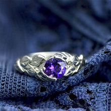 Load image into Gallery viewer, 1.0 Carat Amethyst Leaf Engagement Ring-6mm Round