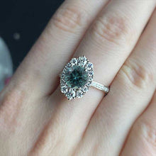 Load image into Gallery viewer, 14K White Gold 2 Carat Round Teal Sapphire Halo Engagement Ring