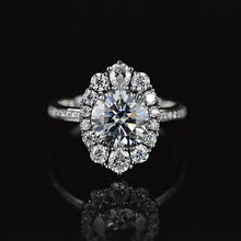 Load image into Gallery viewer, 14K White Gold 2 Carat Round Gray Moissanite Halo Engagement Ring