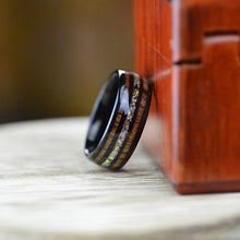 Load image into Gallery viewer, Natural Fire Opal Tungsten Carbide Wedding Ring with Hawaii Koa Wood