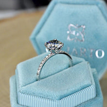 Load image into Gallery viewer, 2 Carat Dark Gray Grey Blue Moissanite Stone with Accent Stones 14K White Gold Ring