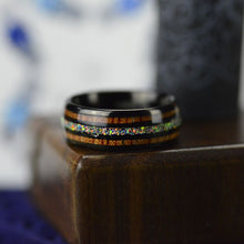 Load image into Gallery viewer, Natural Fire Opal Tungsten Carbide Wedding Ring with Hawaii Koa Wood