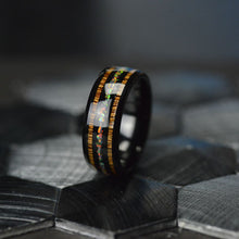 Load image into Gallery viewer, Genuine Fire Opal Tungsten Carbide Wedding Ring with Hawaii Koa Wood